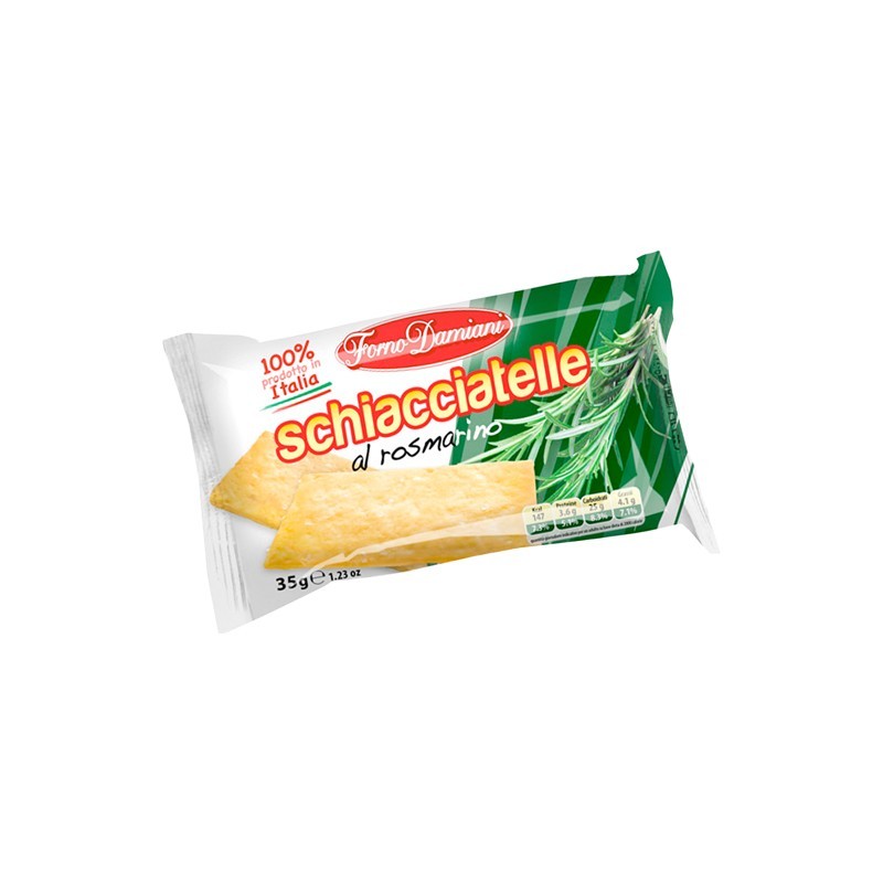Schiacciatelle gusto rosmarino Forno Damiani 35 gr, confezione 50 pz Schiacciatelle gusto rosmarino Forno Damiani 35 gr, confezione 50 pz