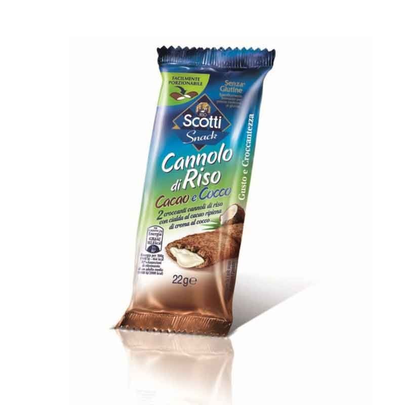 Cannolo di riso, cacao e cocco gr. 22 senza glutine e biologico Riso Scotti Snack, confezione 30 pz