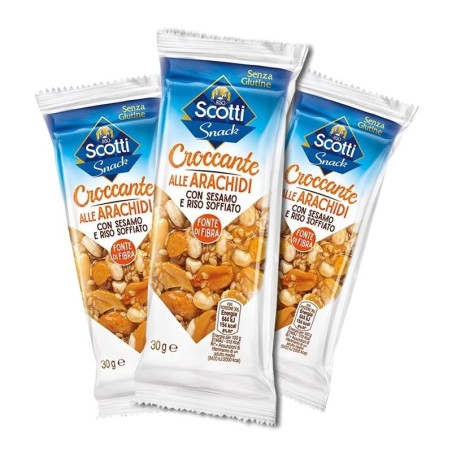 Croccante arachidi, sesamo e riso soffiato senza glutine Riso Scotti Snack 30 gr, confezione 24 pz