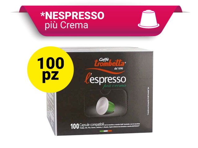 Capsule Compatibili Nespresso Caffè Trombetta L'Espresso Più Crema, 100 pezzi