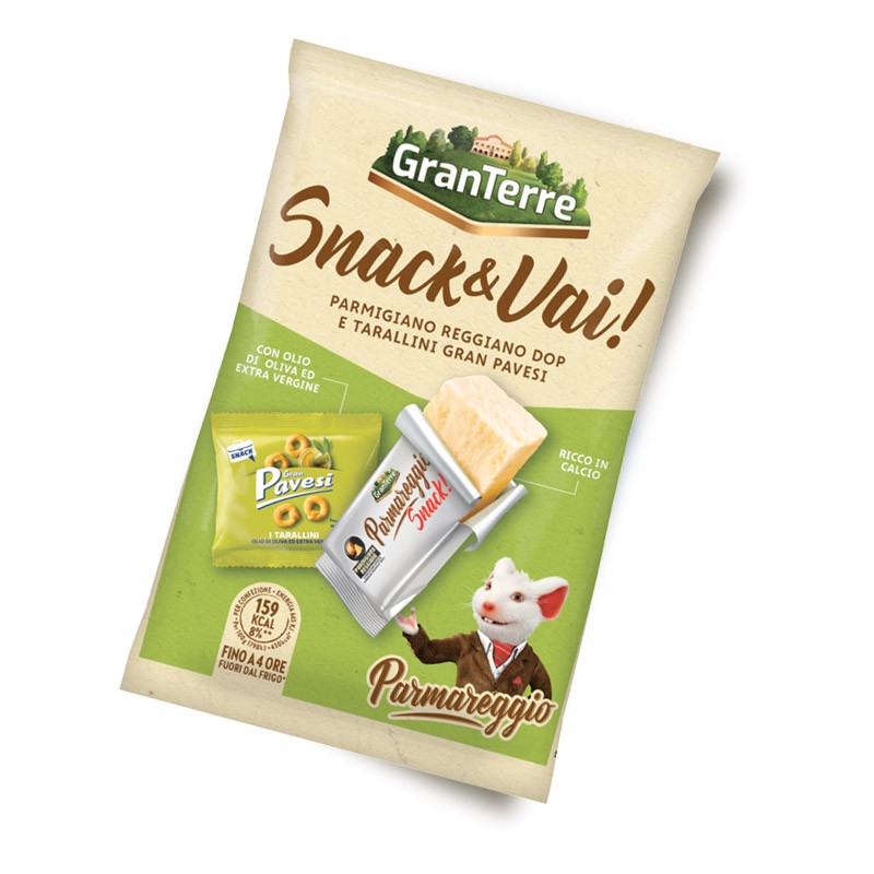 Snack e Vai! parmigiano e tarallini Gran Pavesi, cartone da 12 pz Snack e Vai! parmigiano e tarallini Gran Pavesi, cartone da 12 pz