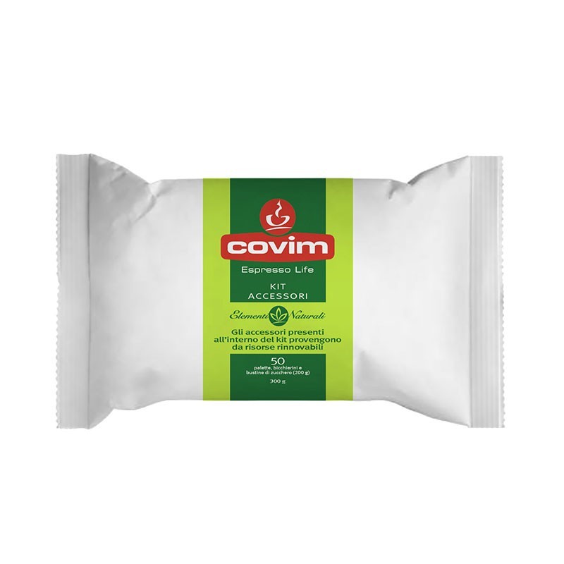 KIT ACCESSORI COVIM elementi naturali bicchierino cartone + paletta incartate eco + bustina zucchero  14 X 50 pz