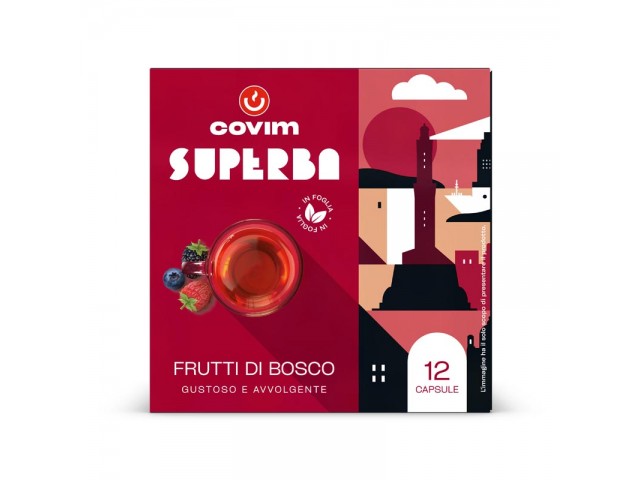 INFUSO FRUTTI DI BOSCO FOGLIA Superba capsule (Sistema chiuso) Covim Caffè, 8 blister da 12 caps