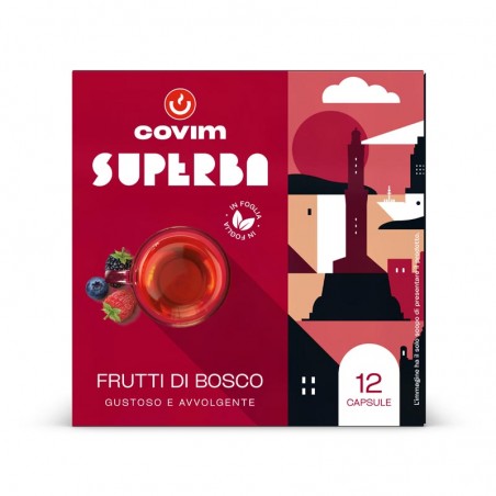 INFUSO FRUTTI DI BOSCO FOGLIA Superba capsule (Sistema chiuso) Covim Caffè, 8 blister da 12 caps