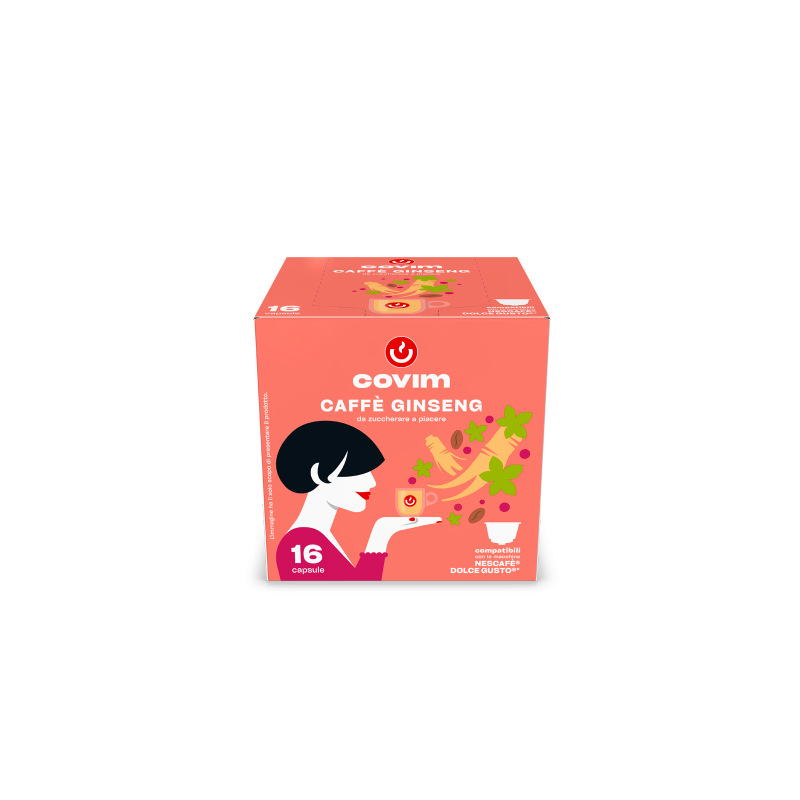 GINSENG   Flowpack in capsule compatibili Dolce Gusto Covim Caffè, 3 cartoni da 16 pezzi