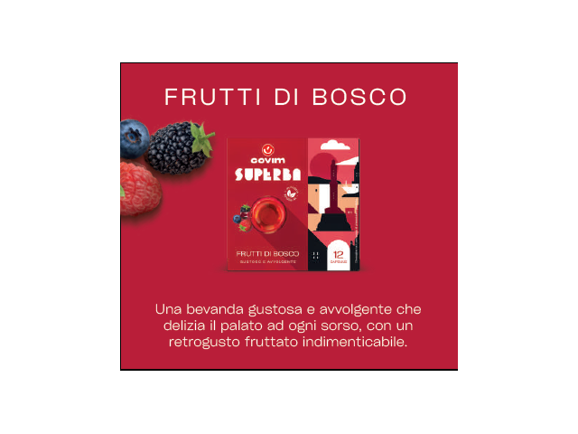 INFUSO FRUTTI DI BOSCO FOGLIA Superba capsule (Sistema chiuso) Covim Caffè, 8 blister da 12 caps