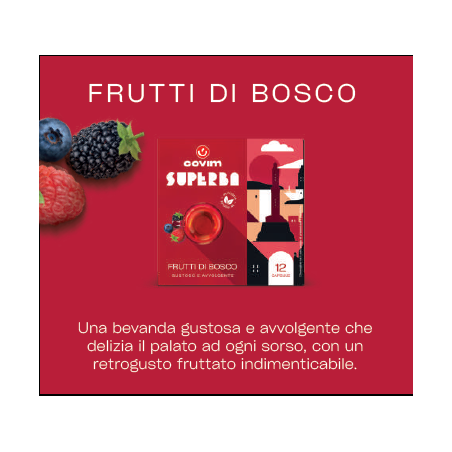INFUSO FRUTTI DI BOSCO FOGLIA Superba capsule (Sistema chiuso) Covim Caffè, 8 blister da 12 caps