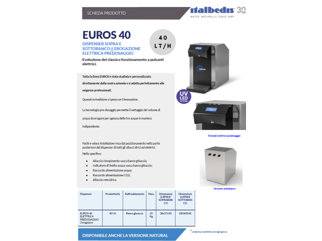 EUROS 40 ELETTRICO erogatore di acqua soprabanco ITALBEDIS