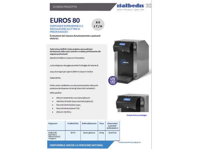 EUROS 80 ELETTRICO  erogatore di acqua soprabanco ITALBEDIS